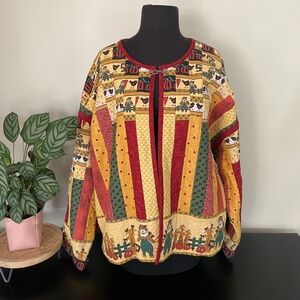 Handmade Quilted Fall Cardigan 2XL Metal Clasp Fall Harvest Pumpkin Scarecrow